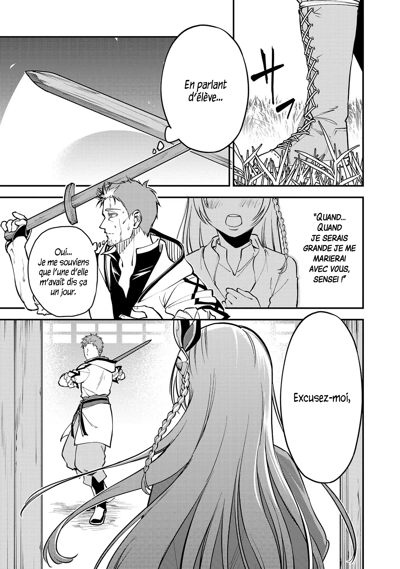 Katainaka no Ossan, Kensei ni Naru ~Tada no Inaka no Kenjutsu Shihan Datta noni, Taisei Shita Deshi-tachi ga Ore wo Hottekurenai Ken~ Un homme d'âge mûr et deux belles femmes. 第16页